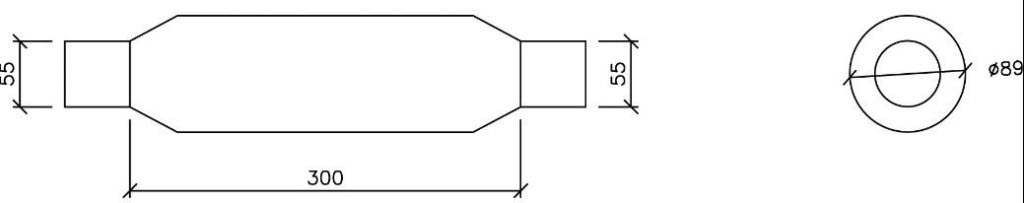 Simons Uitlaat demper duplex 63.5/50,8 | 140/220 | 500 mm lang - ASH